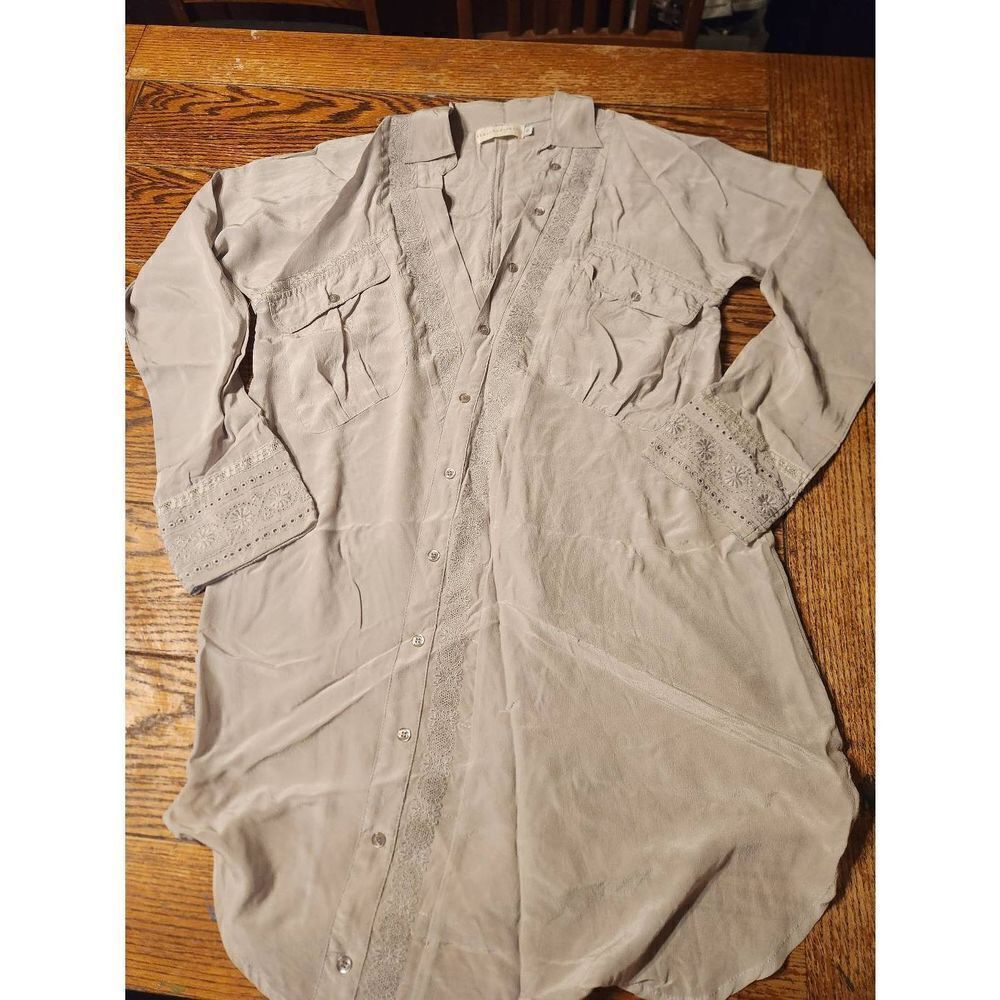 Johnny Was For Love and liberty grey silk asymmetrical buttons tunic dress sz Sm